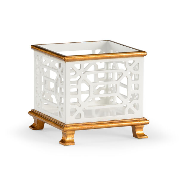 Gold and White Small Pierced Planter, image 1