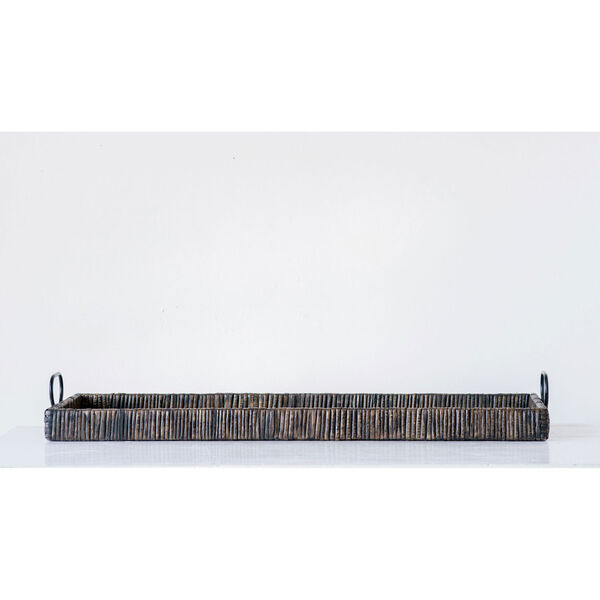 Sonoma Black Rattan and Wood Tray with Handles, image 2