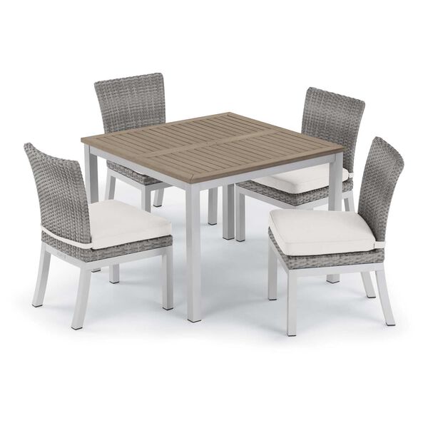 Travira and Argento Eggshell White Five-Piece Outdoor Dining Table and Side Chair Set, image 1