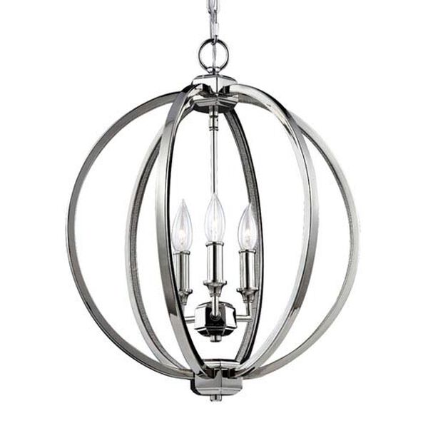 Monticello Polished Nickel 17-Inch Three-Light Chandelier, image 1