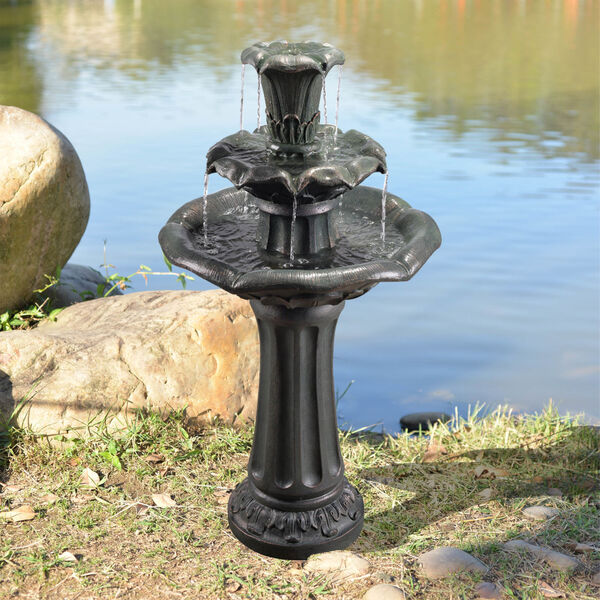 Dark Grey Outdoor Lily Tier Fountain, image 5