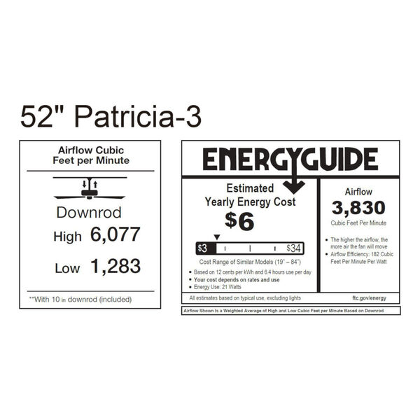 Patricia-3 Brushed Nickel and Matte White 52-Inch Ceiling Fan with LED Light Kit, image 2