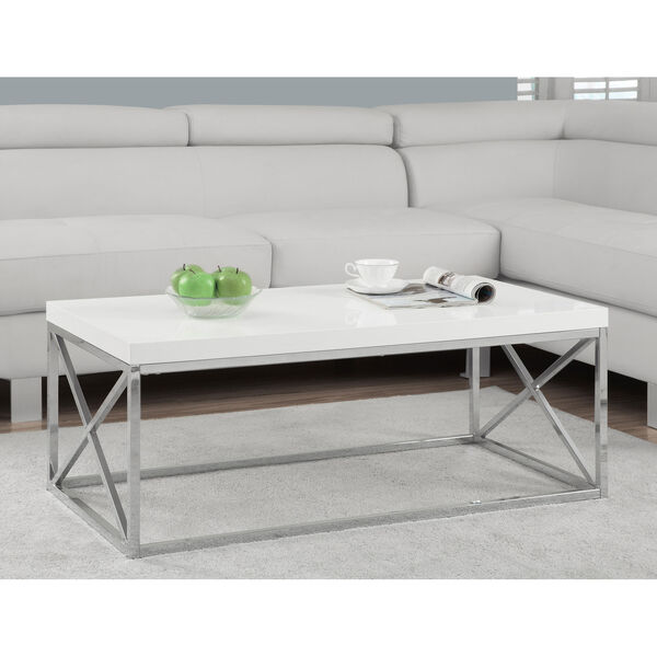 Coffee Table - Glossy White with Chrome Metal, image 1