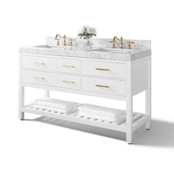 Elizabeth White 60-Inch Vanity Console with Mirror and Gold Hardware, image 2