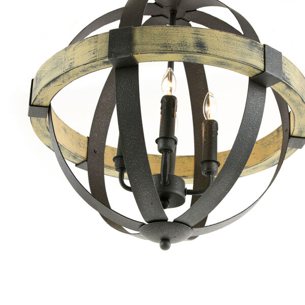 Castello Black and Aspen Wood Four-Light 20-Inch Wide Chandelier, image 4