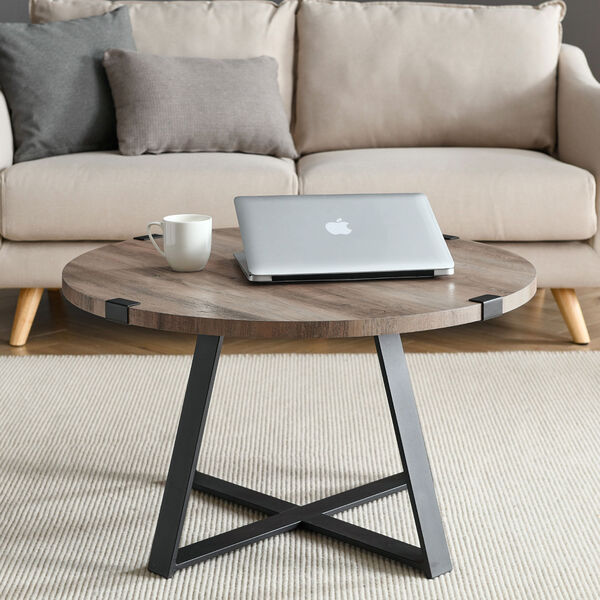 Grey Wash and Black Round Coffee Table, image 7
