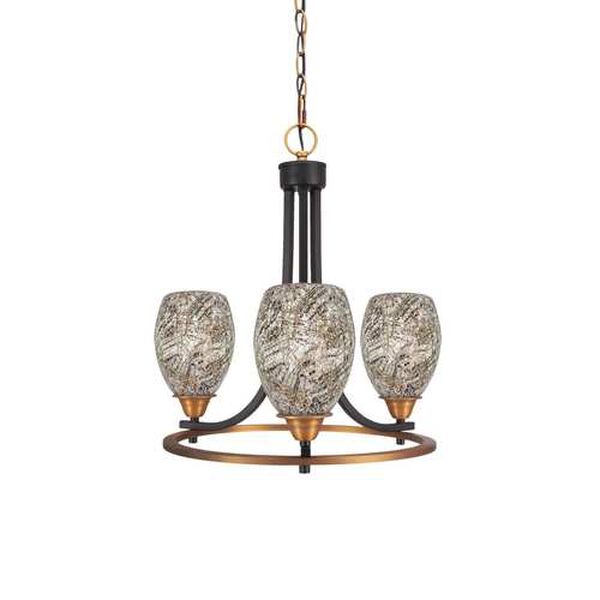Paramount Matte Black Brass Three-Light Chandelier with Natural Fusion Glass, image 1