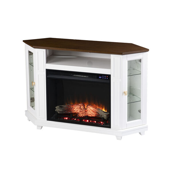 Dilvon White and brown Ecorner lectric Media Fireplace with Storage, image 5