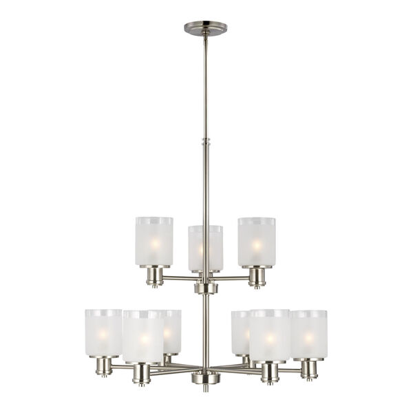 Norwood Brushed Nickel Nine-Light Chandelier with Clear Highlighted Satin Etched Shade, image 1