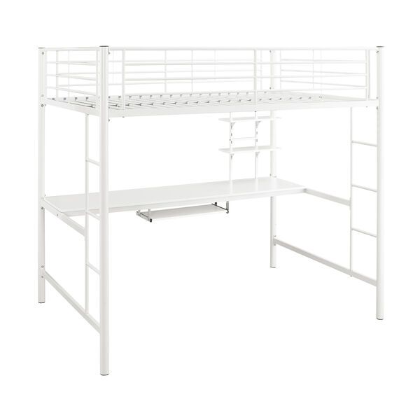 Premium Metal Full Size Loft Bed with Wood Workstation - White, image 3
