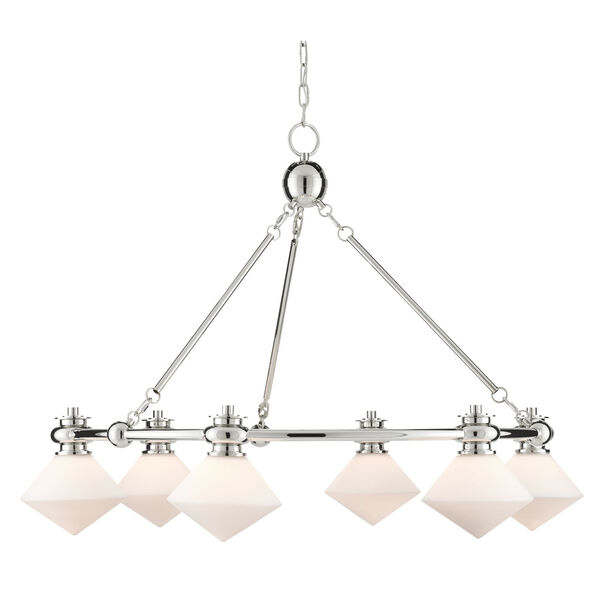 Rycroft Polished Nickel and White Six-Light Chandelier, image 2
