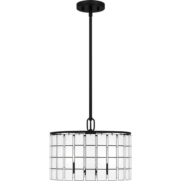 Seigler Matte Black Three-Light Pendant with Etched Glass Panels, image 5