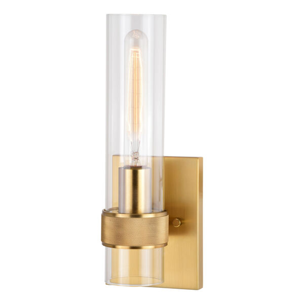 Bari Satin Brass Five-Inch One-Light Wall Sconce with Clear Cylinder Glass, image 1