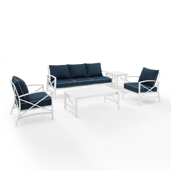 Kaplan Navy and White Outdoor Sofa Set, Five-Piece, image 6