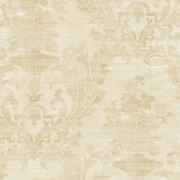 Sari Damask Pearl and Beige Wallpaper - SAMPLE SWATCH ONLY, image 1