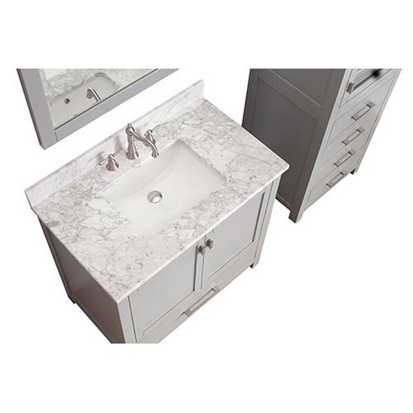 Modero Chilled Gray 36-Inch Vanity Combo with White Carrera Marble Top, image 3