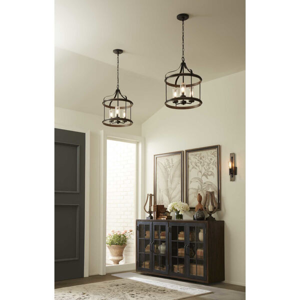Brenham Matte Black 16-Inch Three-Light Outdoor Pendant with Clear Seeded Shade, image 2