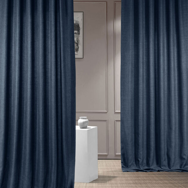 Italian Faux Linen Sergeants Blue 50 in W x 108 in H Single Panel Curtain, image 1