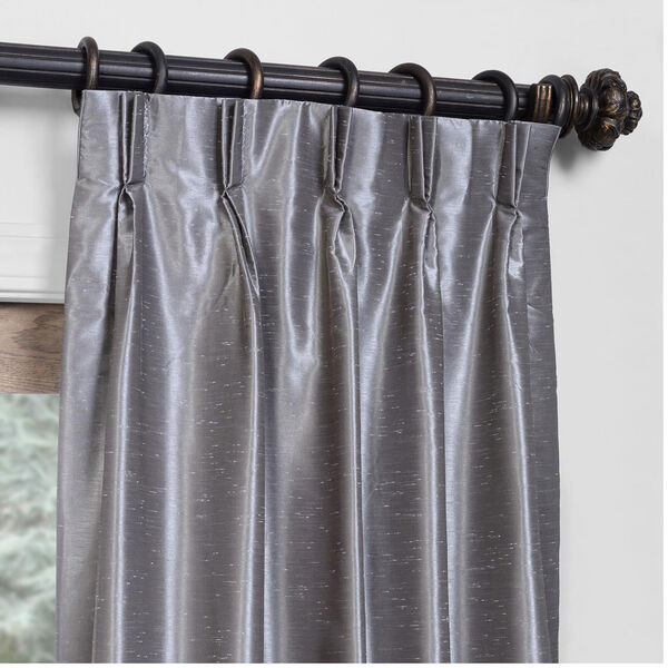 Gray 25 x 96-Inch Blackout Vintage Textured Faux Dupioni Silk Pleated Curtain, image 2