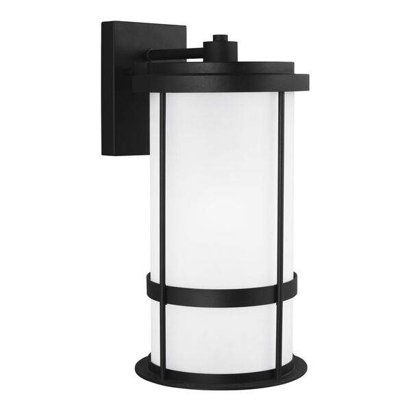 Wilburn Black One-Light Outdoor Large Wall Sconce with Satin Etched Shade Energy Star, image 2