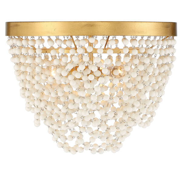 Fiona Antique Gold Three-Light Flush Mount with White Glass Bead, image 2