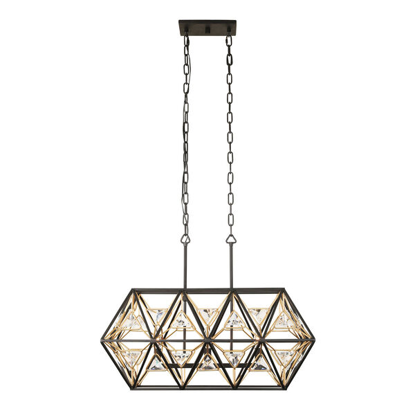 Marcia Matte Black and French Gold Three-Light Linear Pendant, image 1
