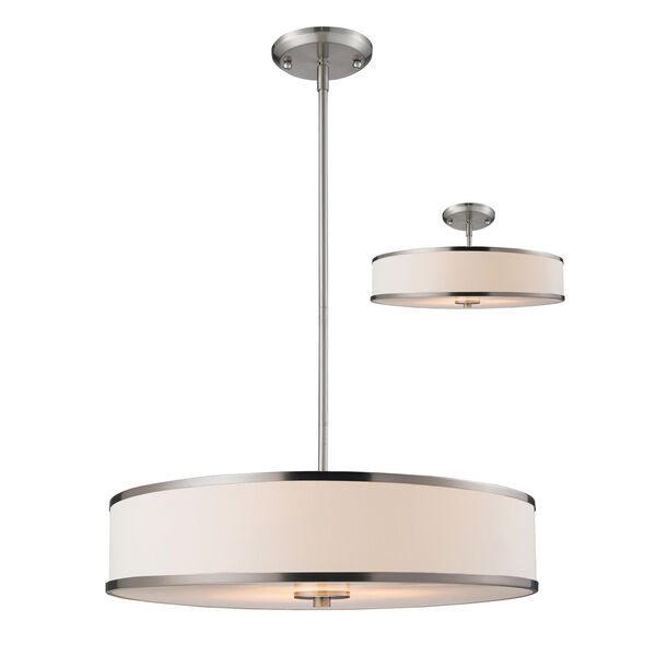 Cameo Brushed Nickel 23.5-Inch Three-Light Pendant with White Fabric Shade - (Open Box), image 1
