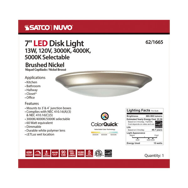 Brushed Nickel 7-Inch 5000K Integrated LED Disk Light, image 3