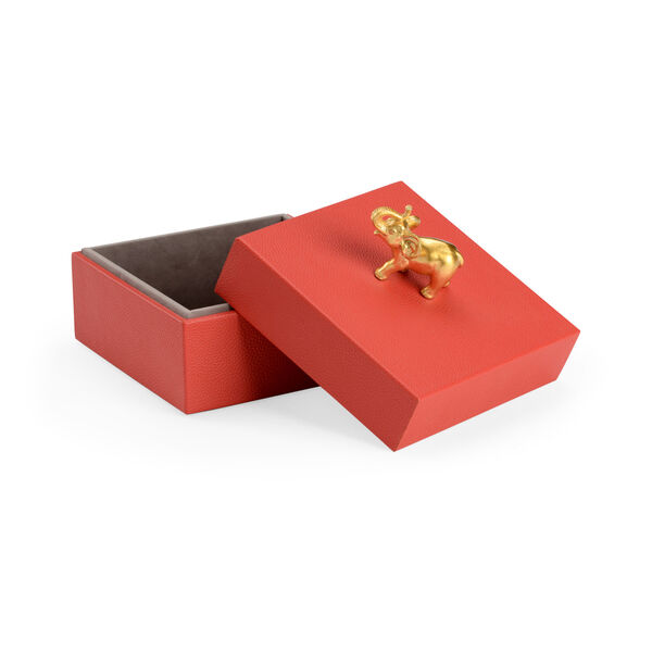 Pam Cain Red and Metallic Gold Elephant Handle Box, image 2