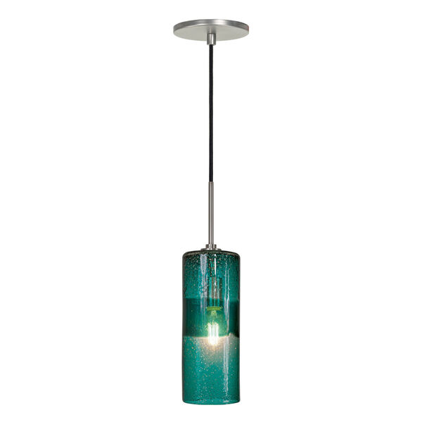 Envisage VI Brushed Nickel One-Light Cylinder Mini Pendant with Teal Shade, image 1