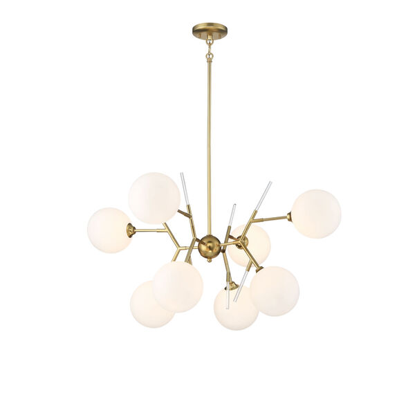 Honey Gold  Eight-Light 36-Inch Chandelier With Etched White Glass, image 1
