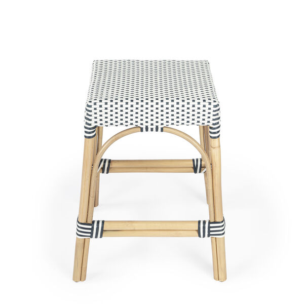 Robias White and Navy Stripe on Natural Rattan Counter Stool, image 2