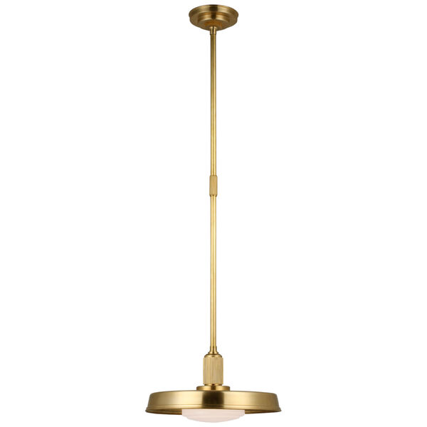 Ruhlmann 14-Inch Factory Pendant in Antique-Burnished Brass with White Glass by Chapman  and  Myers, image 1