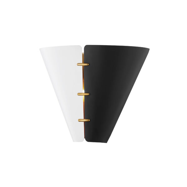 Split Black and White Brass Seven-Inch Two-Light Wall Sconce, image 1
