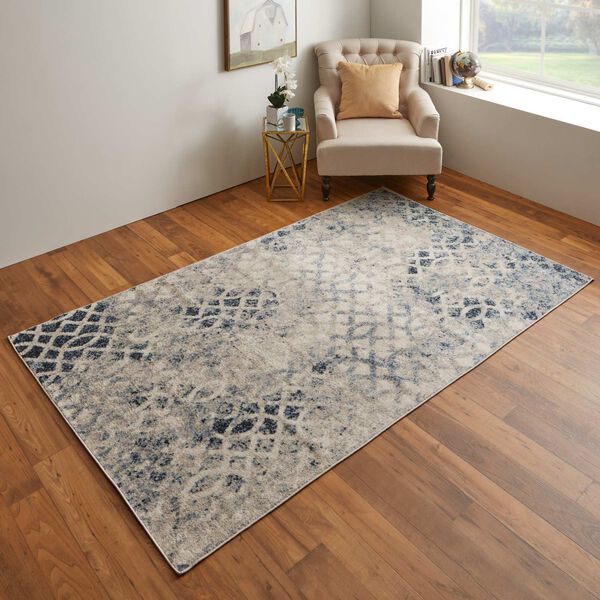 Camellia Casual Abstract Ivory Blue Rectangular 4 Ft. 3 In. x 6 Ft. 3 In. Area Rug, image 2