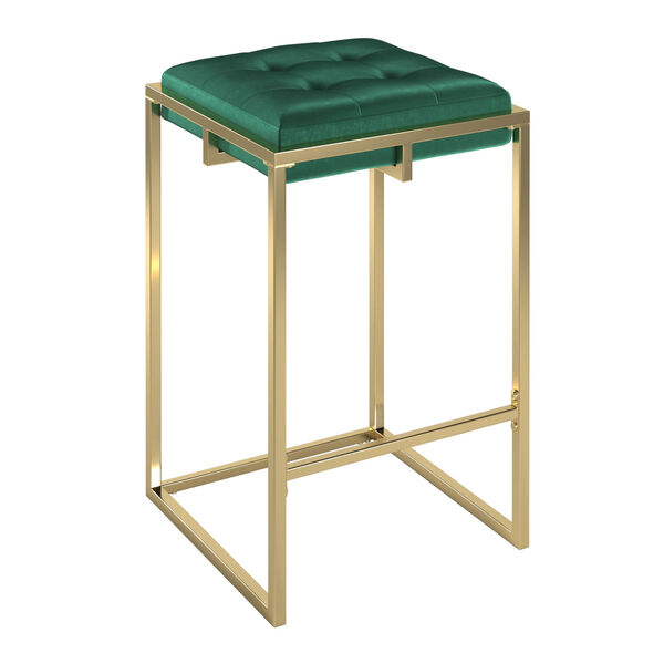 Minnie Gold and Green Velvet Button Tufted Counter Stool, Set of Two, image 1
