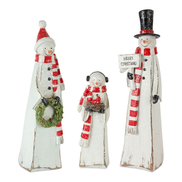 White and Red Resin Snowman Family Figurine, Set of 3, image 1