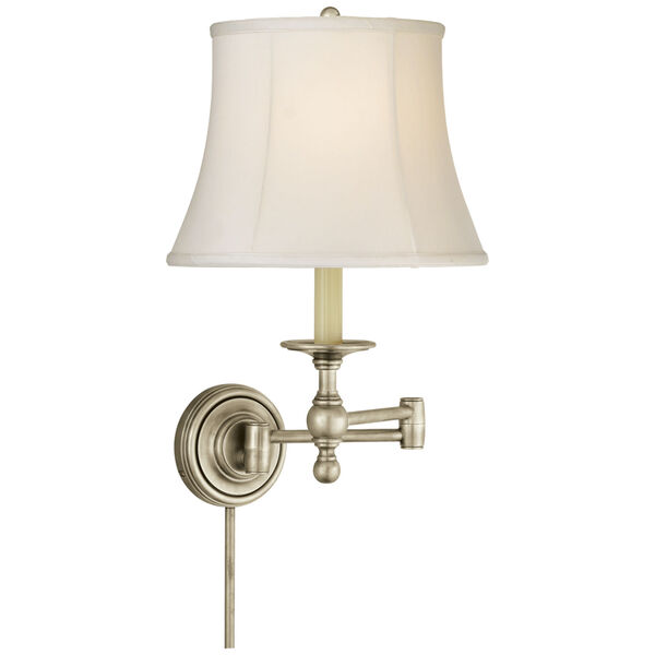 Classic Swing Arm Sconce in Antique Nickel with Silk Shade by Chapman and Myers, image 1