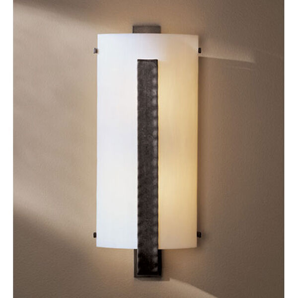Forged Vertical Bar Dark Smoke Two Light Wall Sconce with White Art Glass, image 1