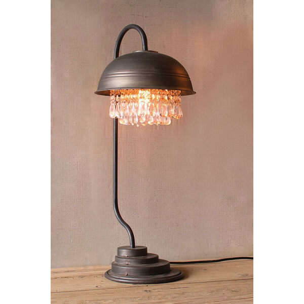 Metal Dome Table Lamp with Gems Detail, image 1
