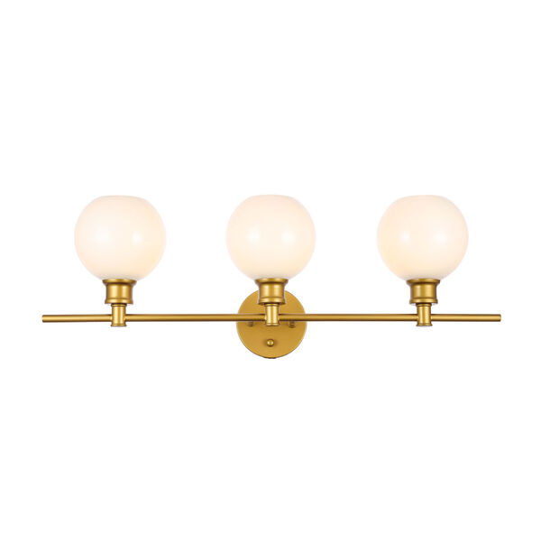 Collier Brass Three-Light Bath Vanity with Frosted White Glass, image 1
