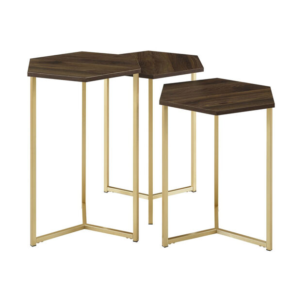 Dark Walnut and Gold Nesting Tables, Set of 3, image 2