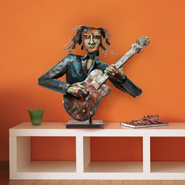 The Bassist Iron Hand Painted Colorful Art Sculpture, image 6