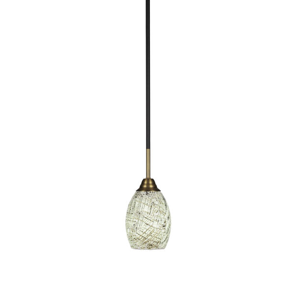Paramount Matte Black and Brass Five-Inch One-Light Mini Pendant with Natural Fusion Shade, image 1