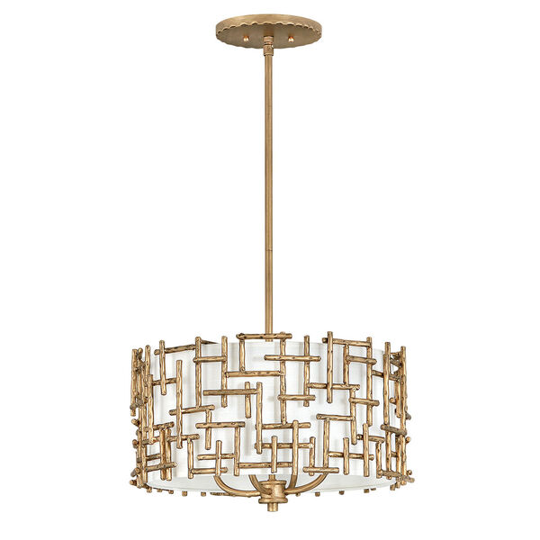 Farrah Burnished Gold Four-Light Chandelier with White Linen Shade, image 3