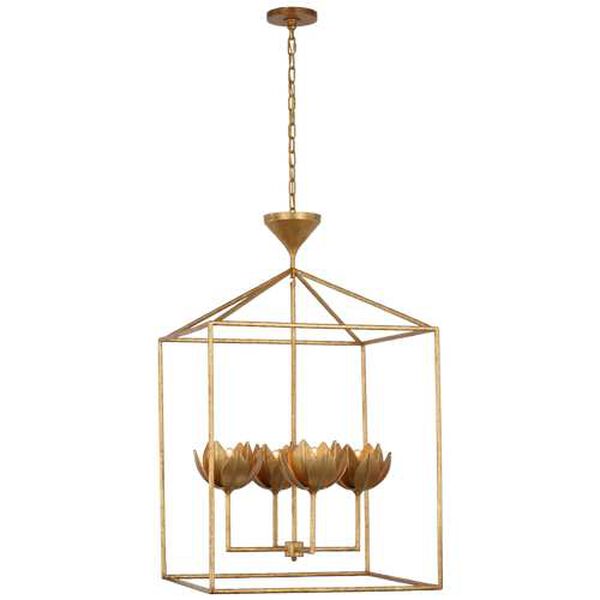 Alberto Antique Gold Four-Light Large Open Cage Lantern Pendant by Julie Neill, image 1