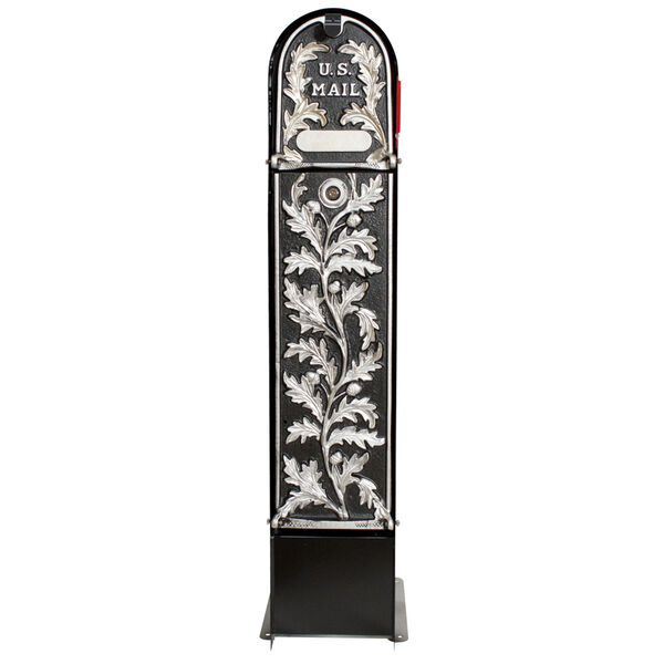 MailKeeper 100 Black and Silver 49-Inch Locking Column Mount Mailbox with Decorative Running Oak Design Front, image 1