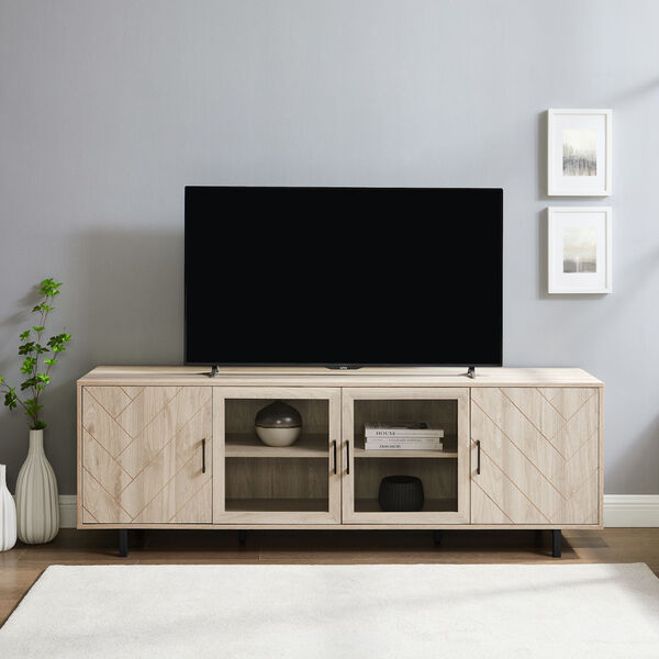 Birch TV Stand with Four Grooved Doors, image 4