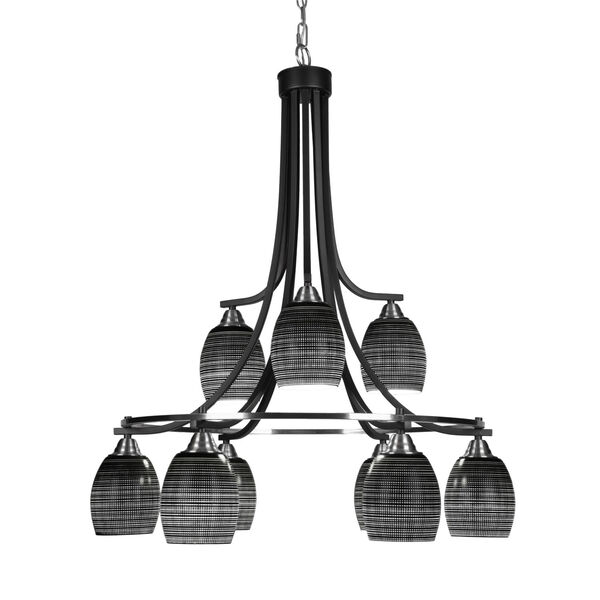 Paramount Matte Black and Brushed Nickel Nine-Light 30-Inch Chandelier with Black Matric Glass, image 1