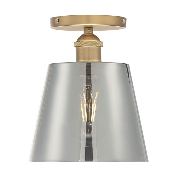 Motif Brushed Brass and Smoked Glass Seven-Inch One-Light Semi-Flush Mount, image 3
